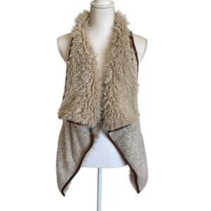 Love Tree Vest Women's Size Small Tan Brown Furry Fuzzy Shawl Collar Boho NWT